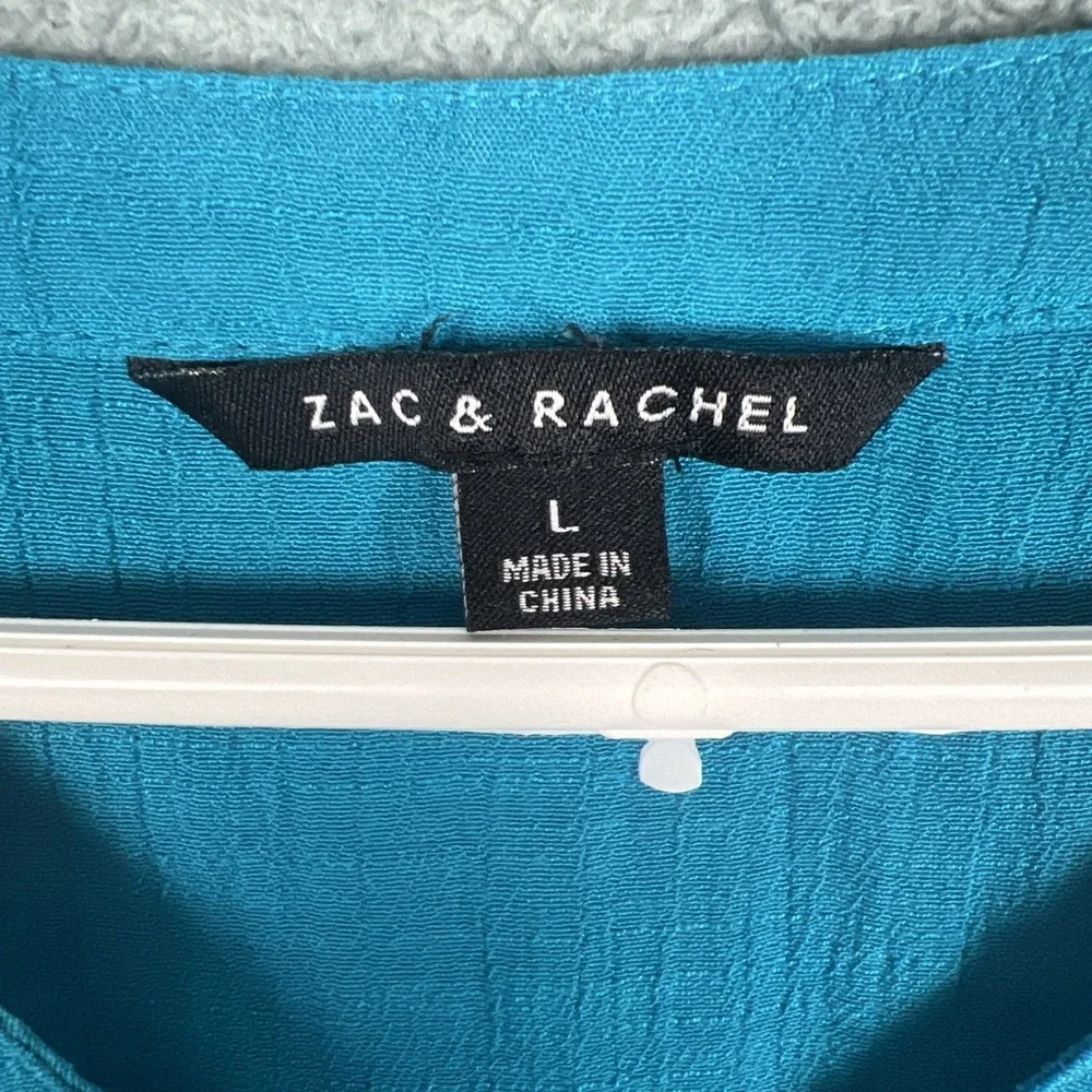 Zac & Rachel Teal Blouse Pleated Front Lace Hem Button Up Women L - Picture 2 of 8